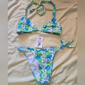 Floral Blue and Green Bikini Set